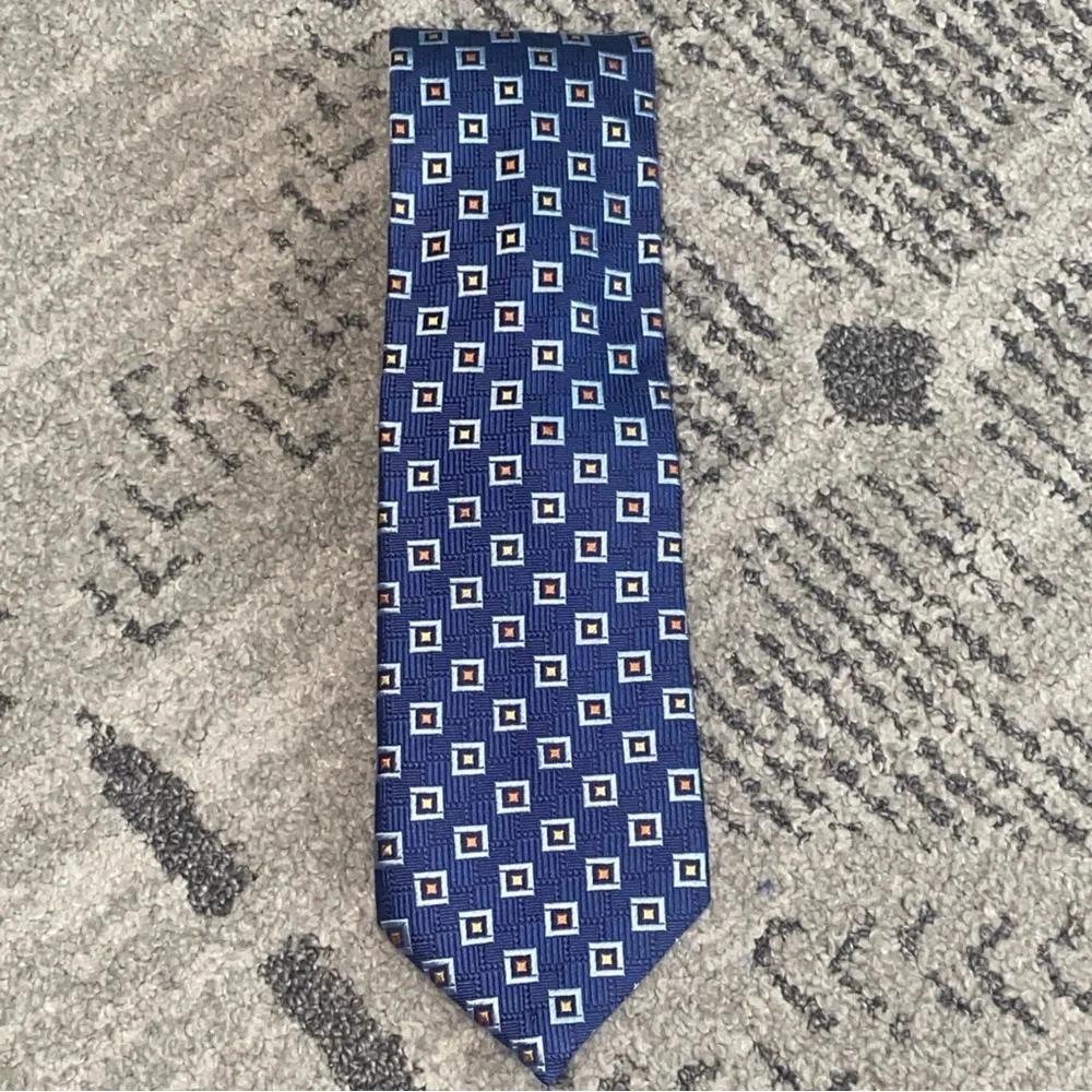 Canali Woven Blue Geometric Silk Tie Necktie Made in Italy 59”x‎ 3.75”Multicolor